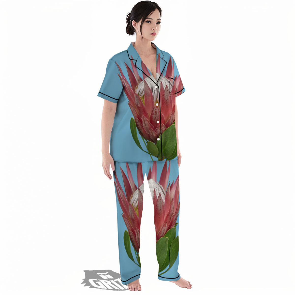 Flower Protea Print Women's Pajamas Set-grizzshop