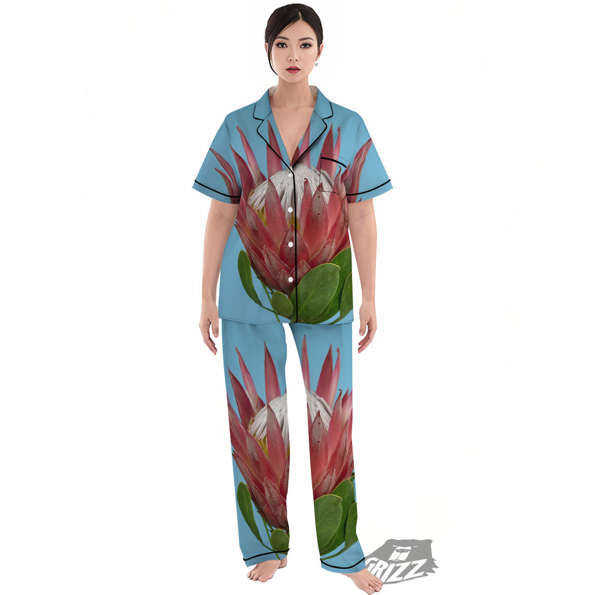 Flower Protea Print Women's Pajamas Set-grizzshop