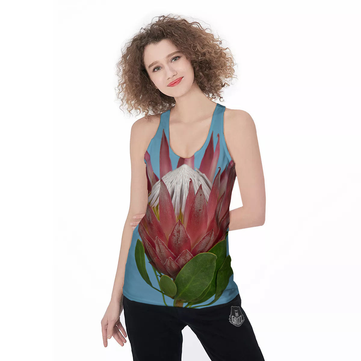 Flower Protea Print Women's Racerback Tank Top-grizzshop