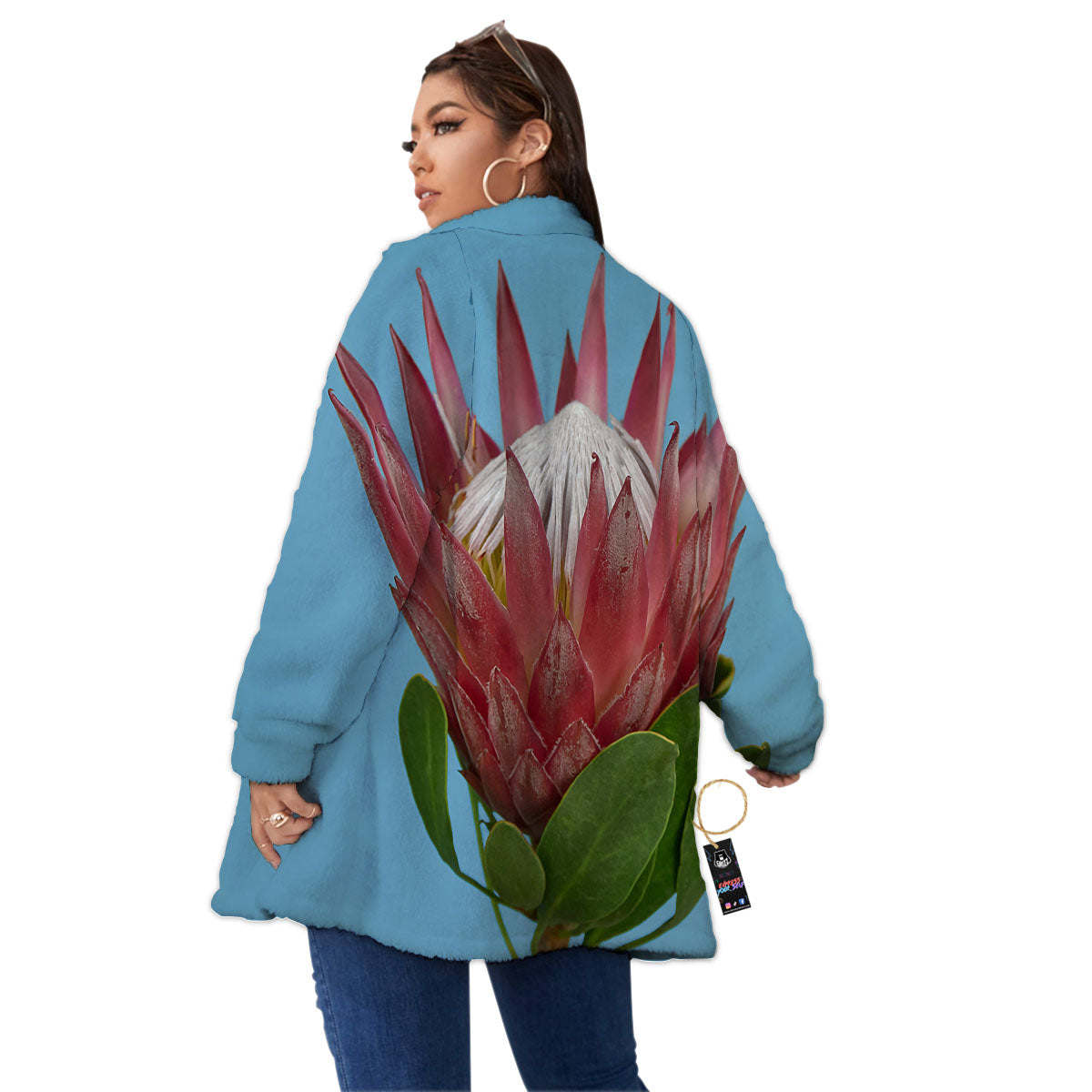 Flower Protea Print Women's Sherpa Jacket-grizzshop