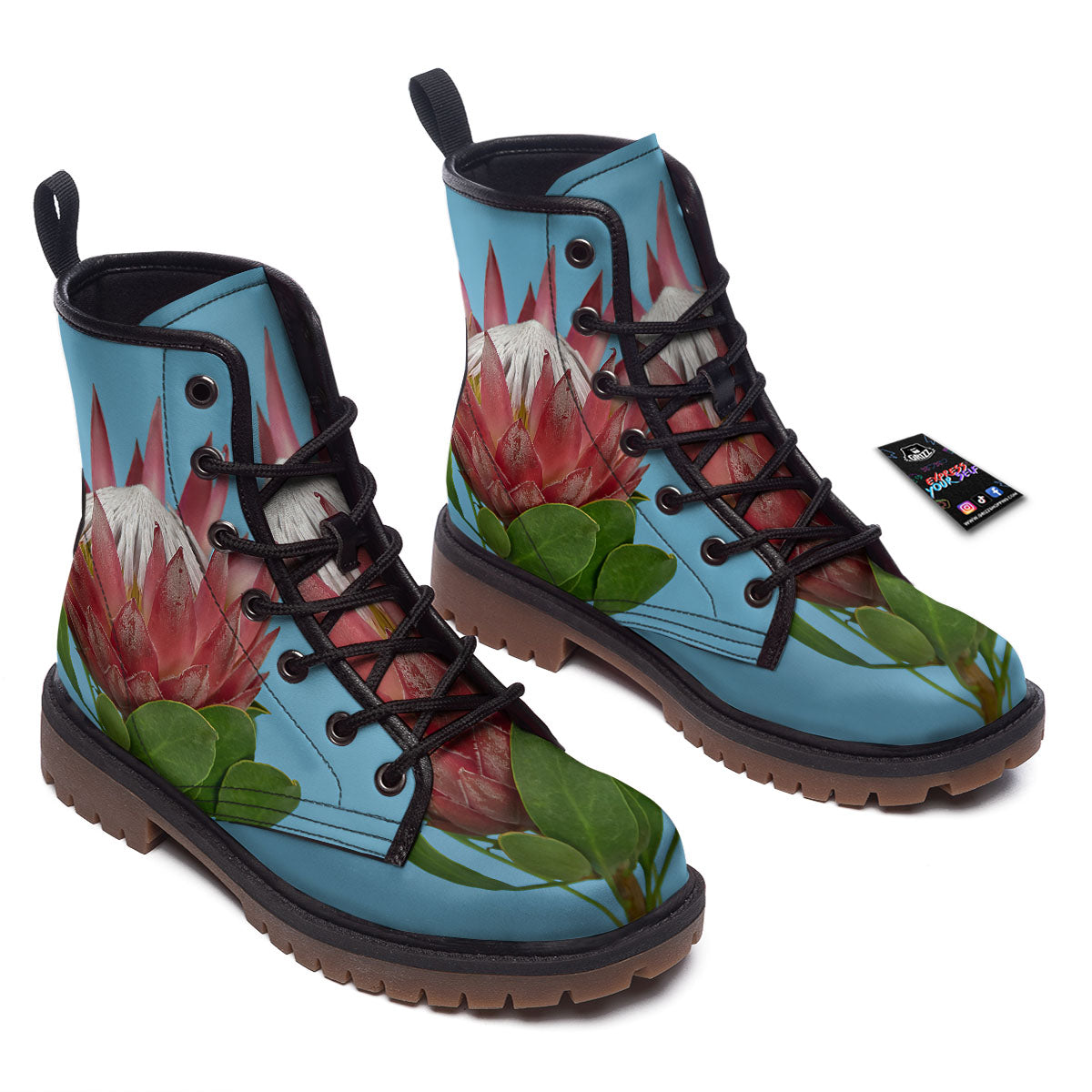 Flower Protea Print Work Boots-grizzshop