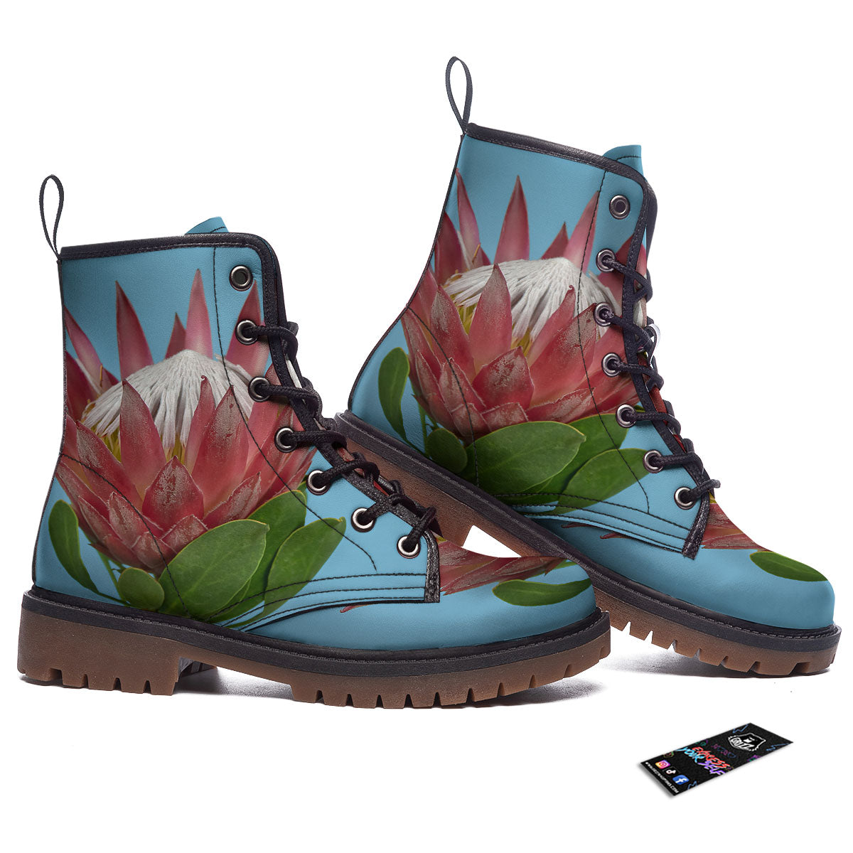 Flower Protea Print Work Boots-grizzshop