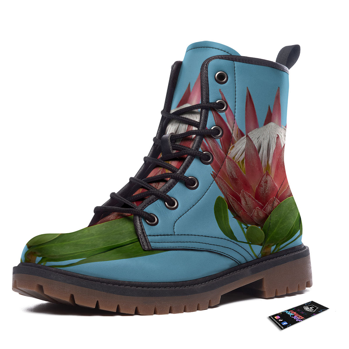 Flower Protea Print Work Boots-grizzshop