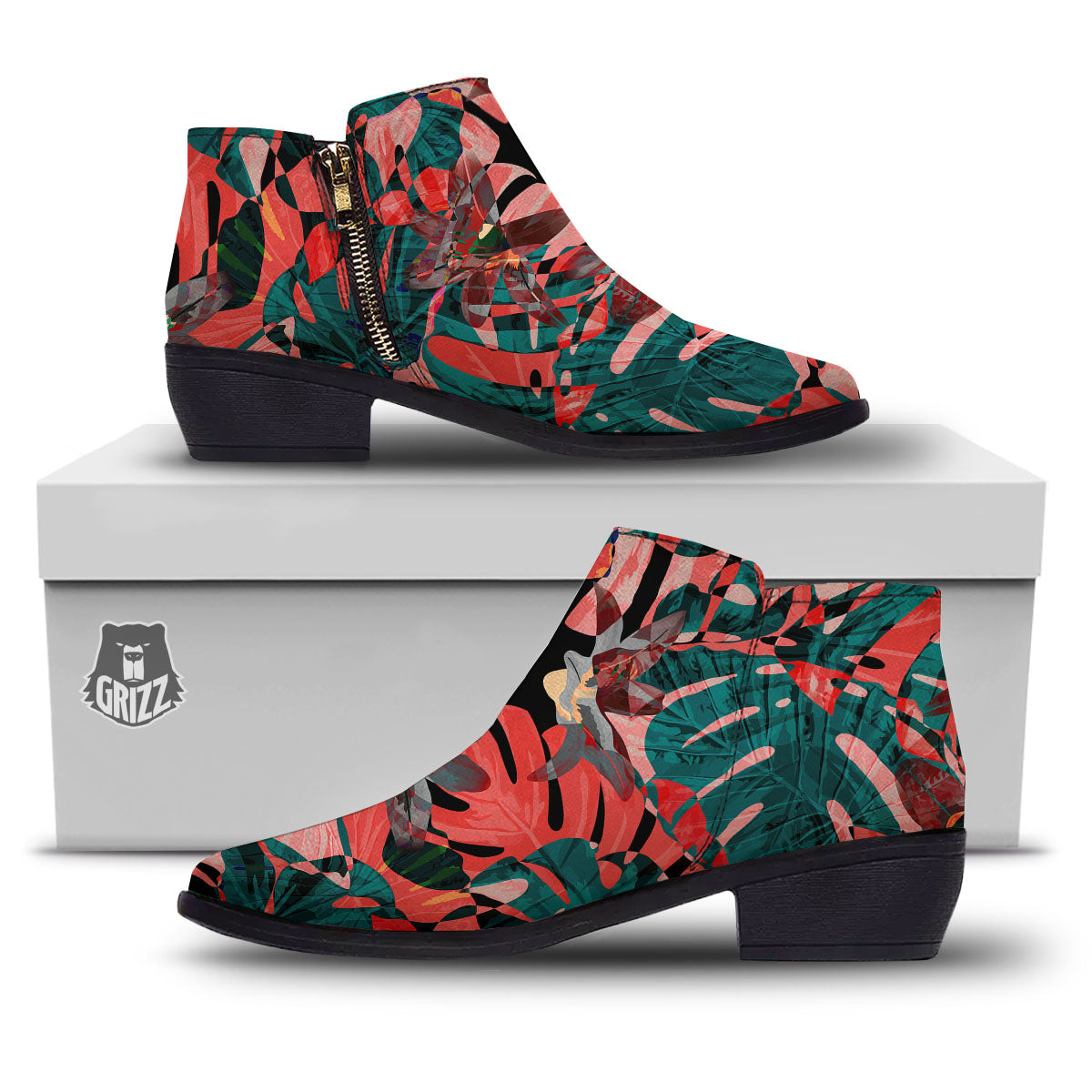 Flower Psychedelic Hawaiian Print Ankle Boots-grizzshop