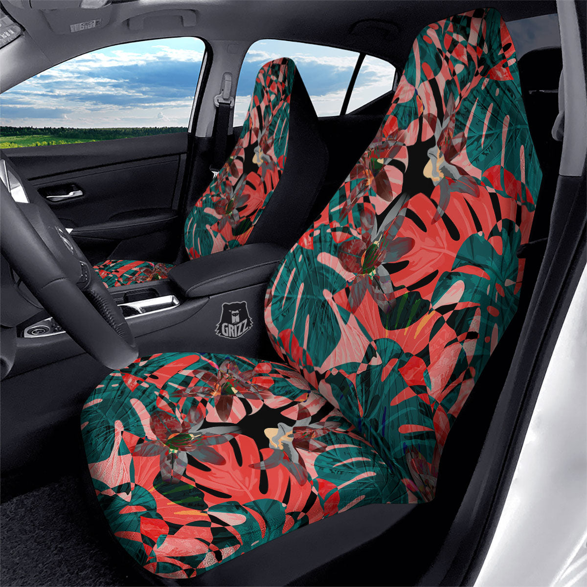 Flower Psychedelic Hawaiian Print Car Seat Covers-grizzshop