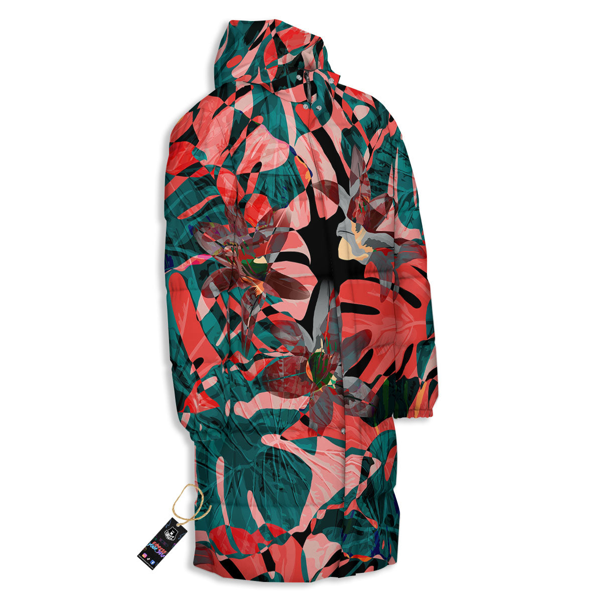 Flower Psychedelic Hawaiian Print Long Down Jacket-grizzshop