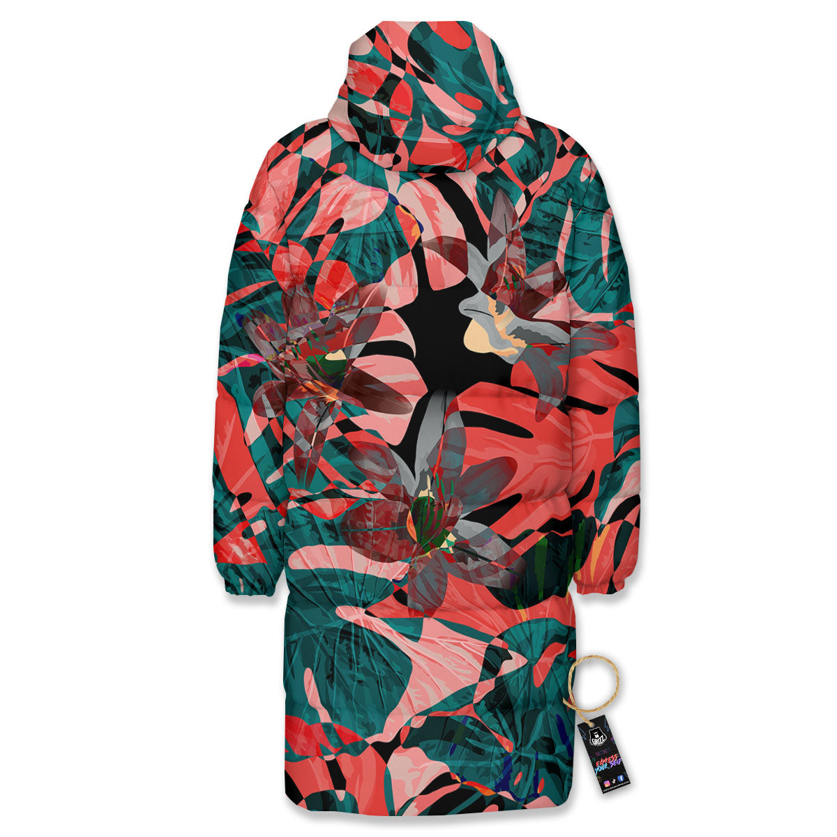Flower Psychedelic Hawaiian Print Long Down Jacket-grizzshop
