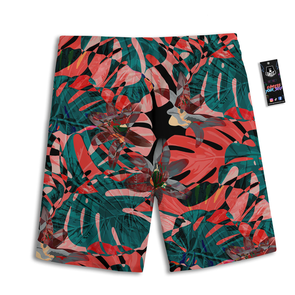 Flower Psychedelic Hawaiian Print Men's Athletic Shorts