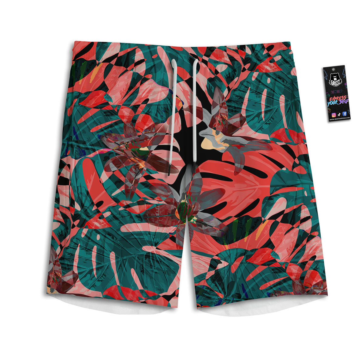 Flower Psychedelic Hawaiian Print Men's Athletic Shorts
