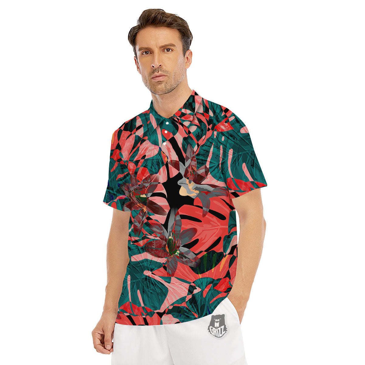 Flower Psychedelic Hawaiian Print Men's Golf Shirts-grizzshop
