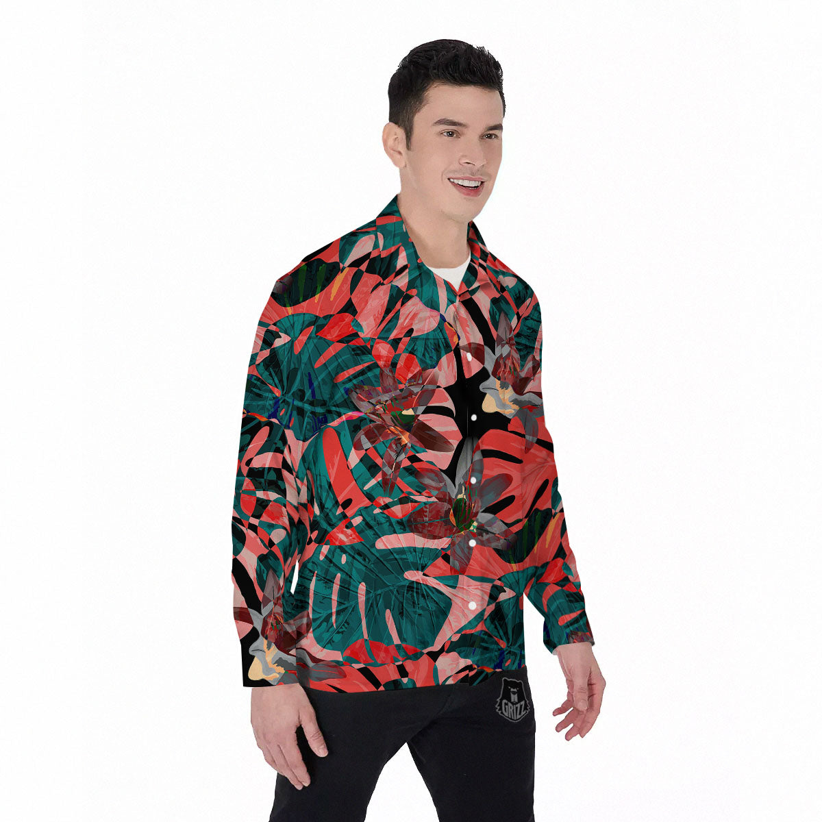 Flower Psychedelic Hawaiian Print Men's Long Sleeve Shirts-grizzshop