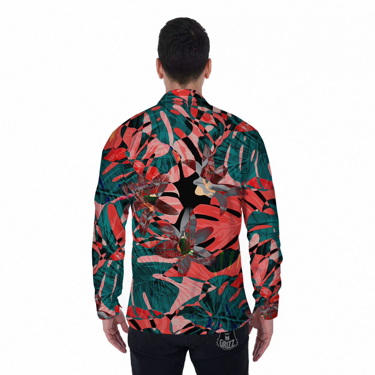 Flower Psychedelic Hawaiian Print Men's Long Sleeve Shirts-grizzshop