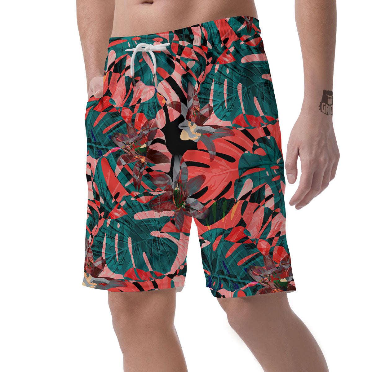 Flower Psychedelic Hawaiian Print Men's Shorts-grizzshop