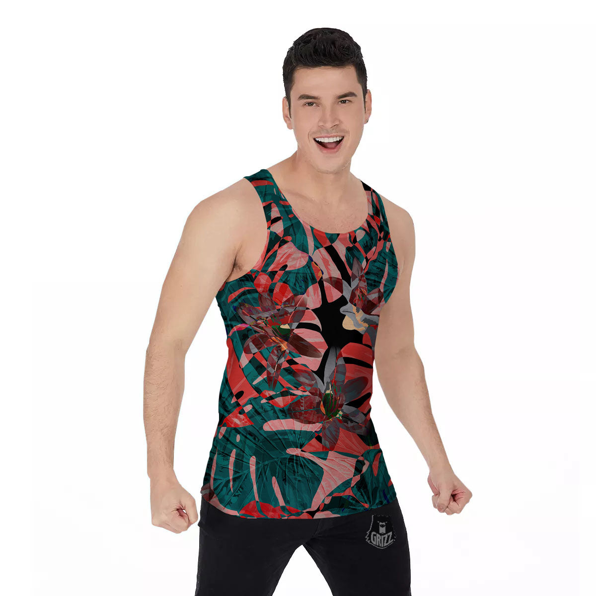 Flower Psychedelic Hawaiian Print Men's Tank Top-grizzshop