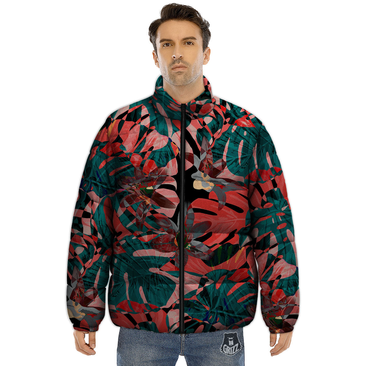 Flower Psychedelic Hawaiian Print Puffer Jacket-grizzshop