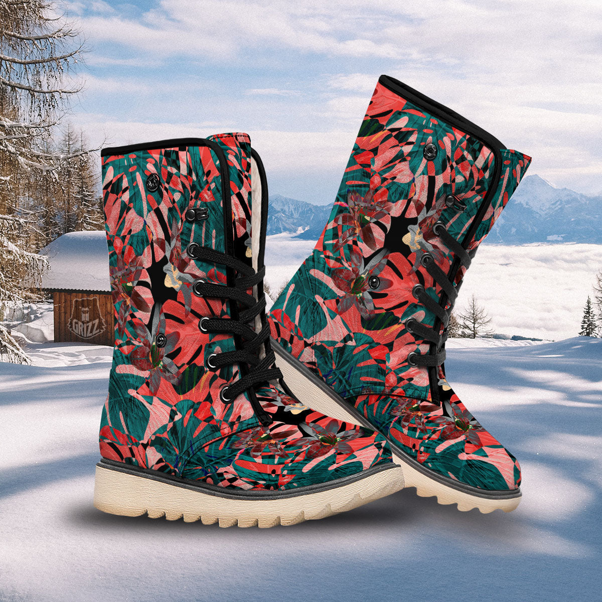 Flower Psychedelic Hawaiian Print Snow Boots-grizzshop