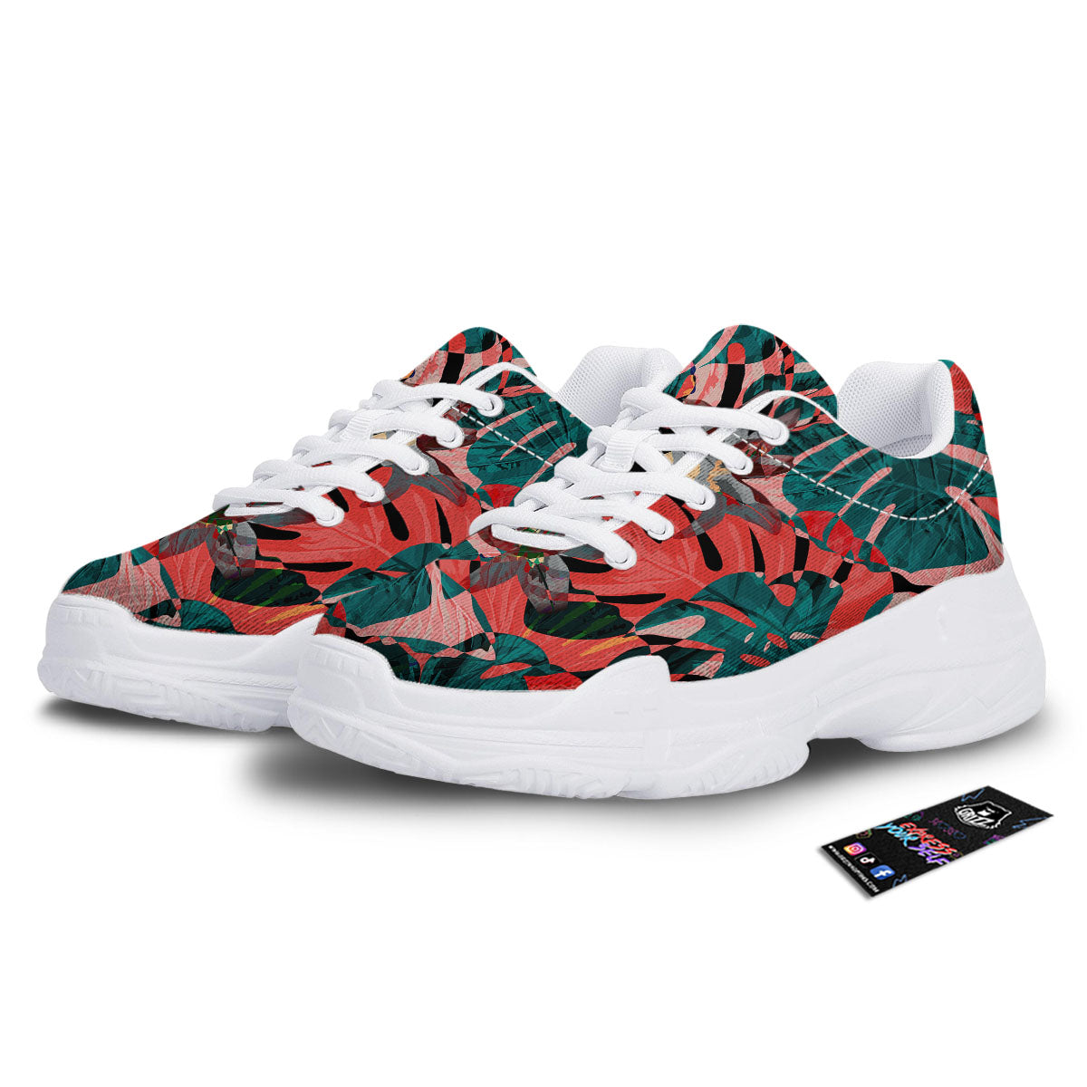 Flower Psychedelic Hawaiian Print White Chunky Shoes-grizzshop