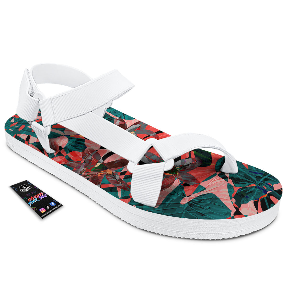 Flower Psychedelic Hawaiian Print White Open Toe Sandals-grizzshop