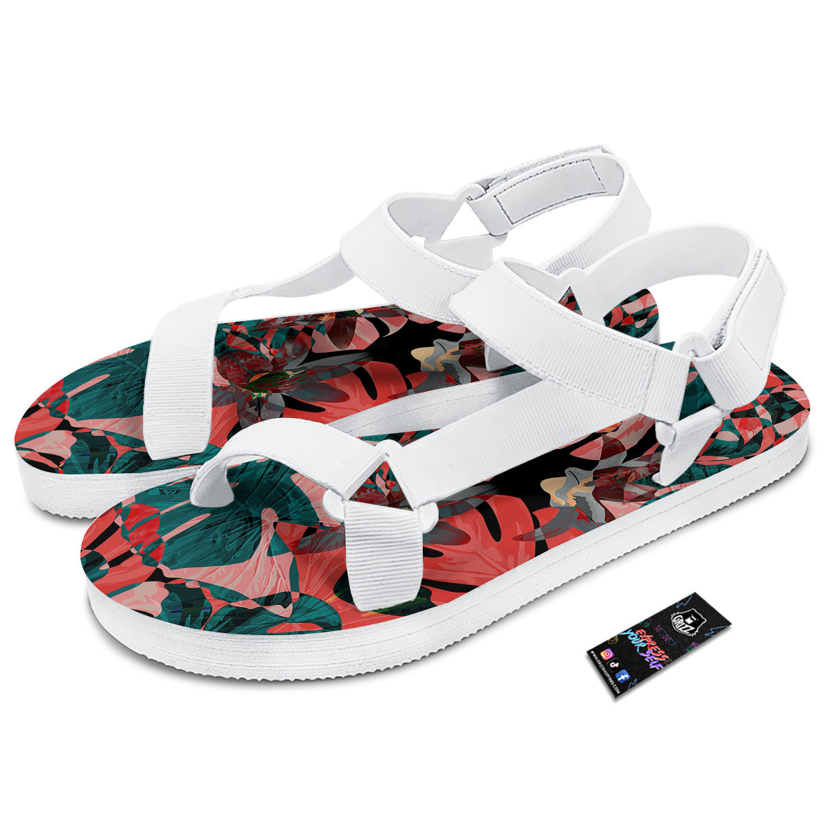 Flower Psychedelic Hawaiian Print White Open Toe Sandals-grizzshop
