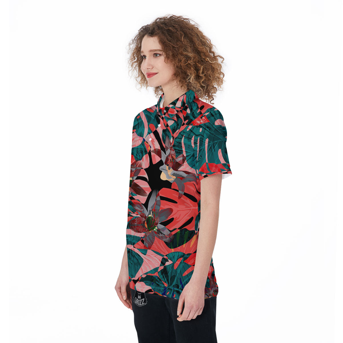 Flower Psychedelic Hawaiian Print Women's Golf Shirts-grizzshop