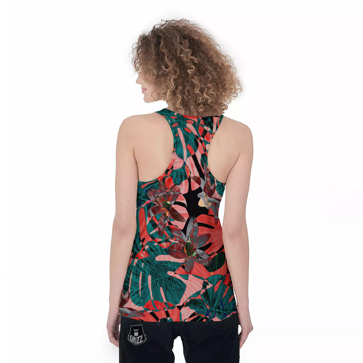 Flower Psychedelic Hawaiian Print Women's Racerback Tank Top-grizzshop