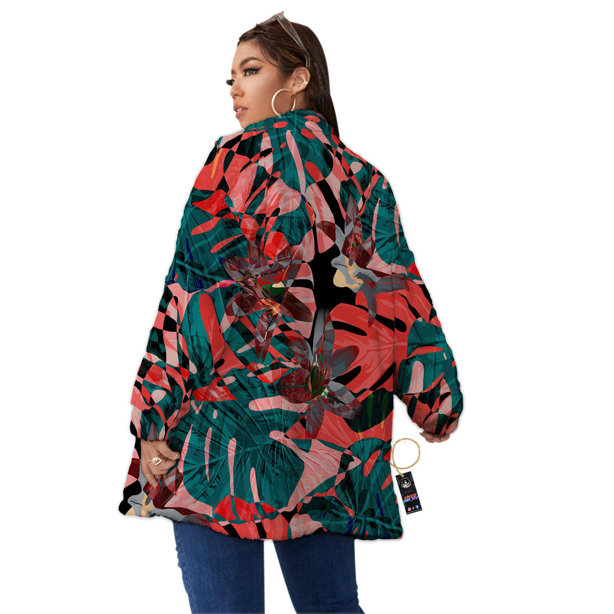 Flower Psychedelic Hawaiian Print Women's Sherpa Jacket-grizzshop