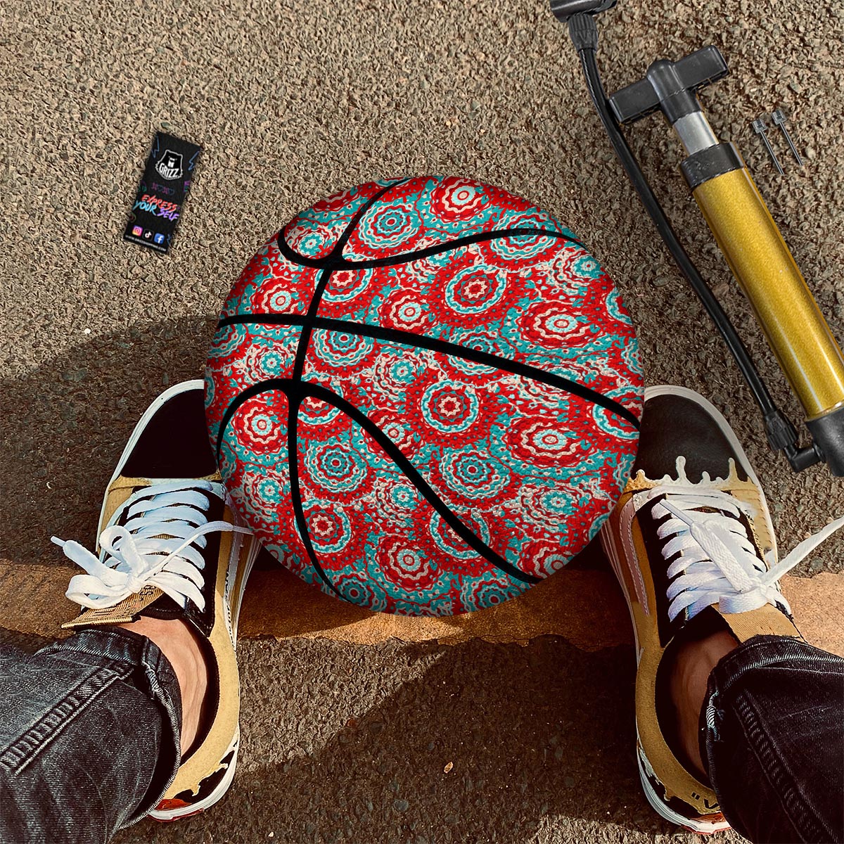 Flower Red Boho Print Pattern Basketball-grizzshop