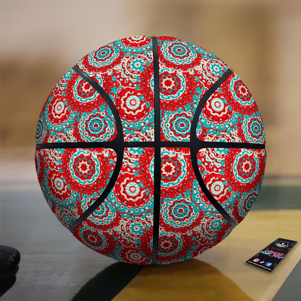 Flower Red Boho Print Pattern Basketball-grizzshop