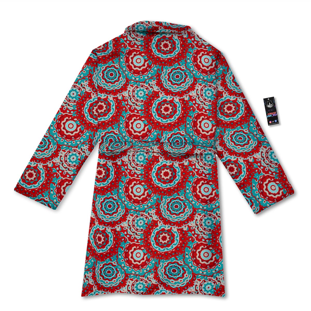 Flower Red Boho Print Pattern Bathrobe-grizzshop