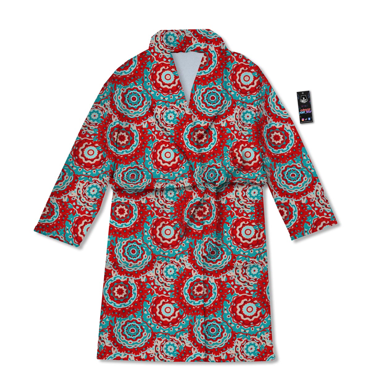 Flower Red Boho Print Pattern Bathrobe-grizzshop