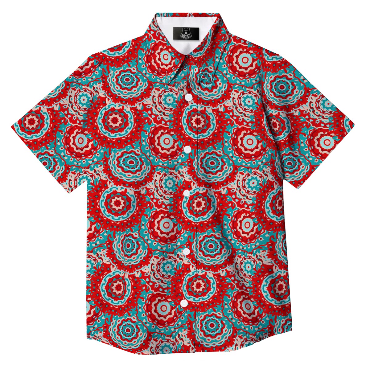 Flower Red Boho Print Pattern Button Up Shirt-grizzshop