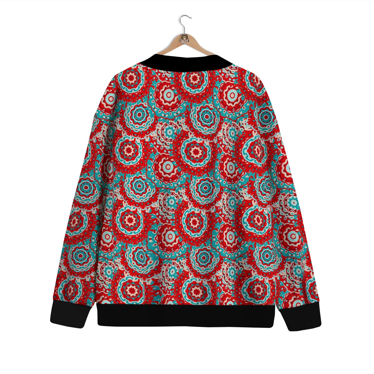Flower Red Boho Print Pattern Cardigan-grizzshop