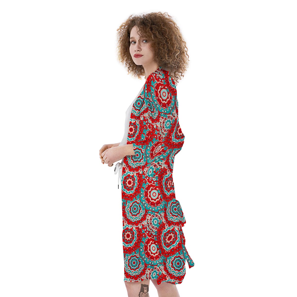 Flower Red Boho Print Pattern Kimono-grizzshop