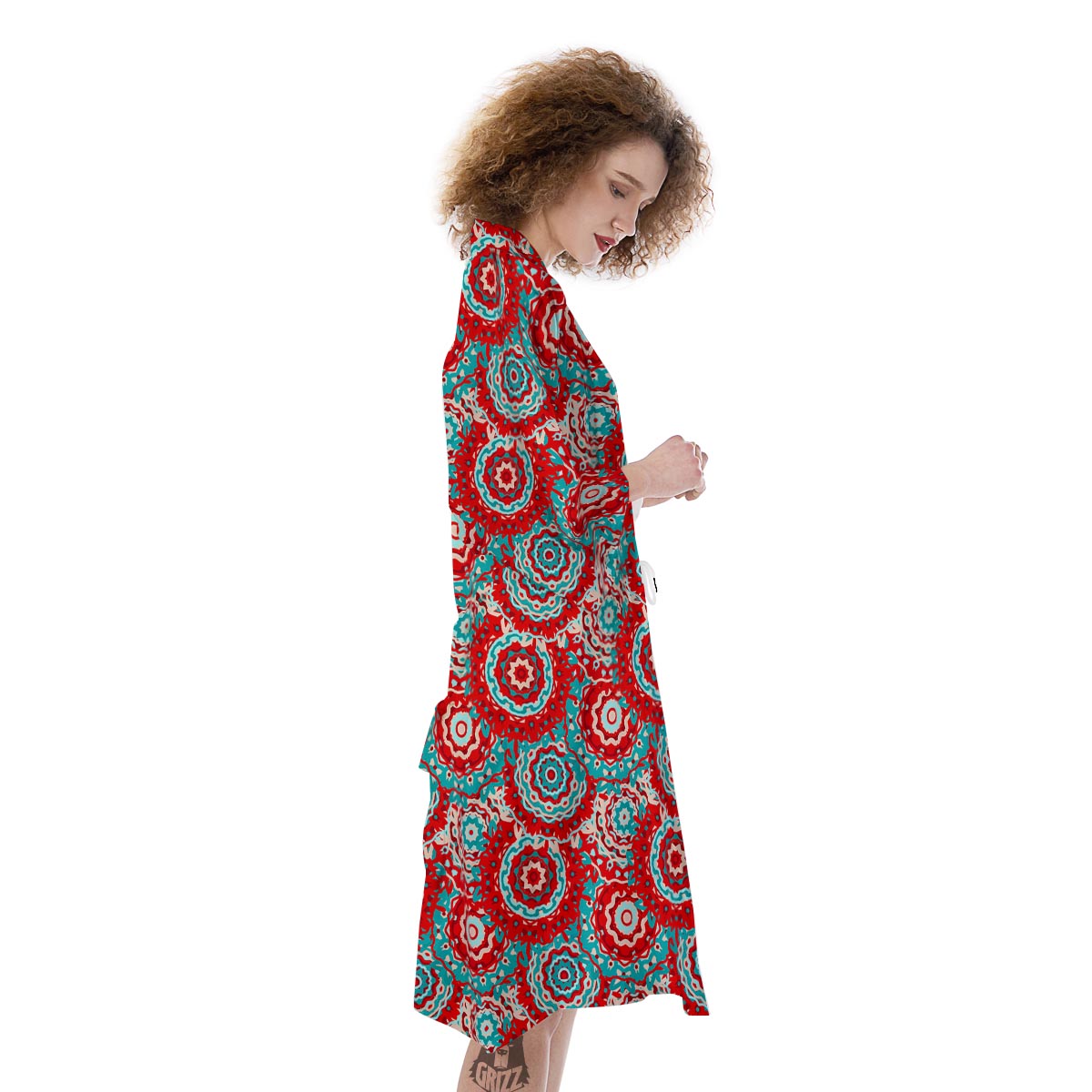 Flower Red Boho Print Pattern Kimono-grizzshop