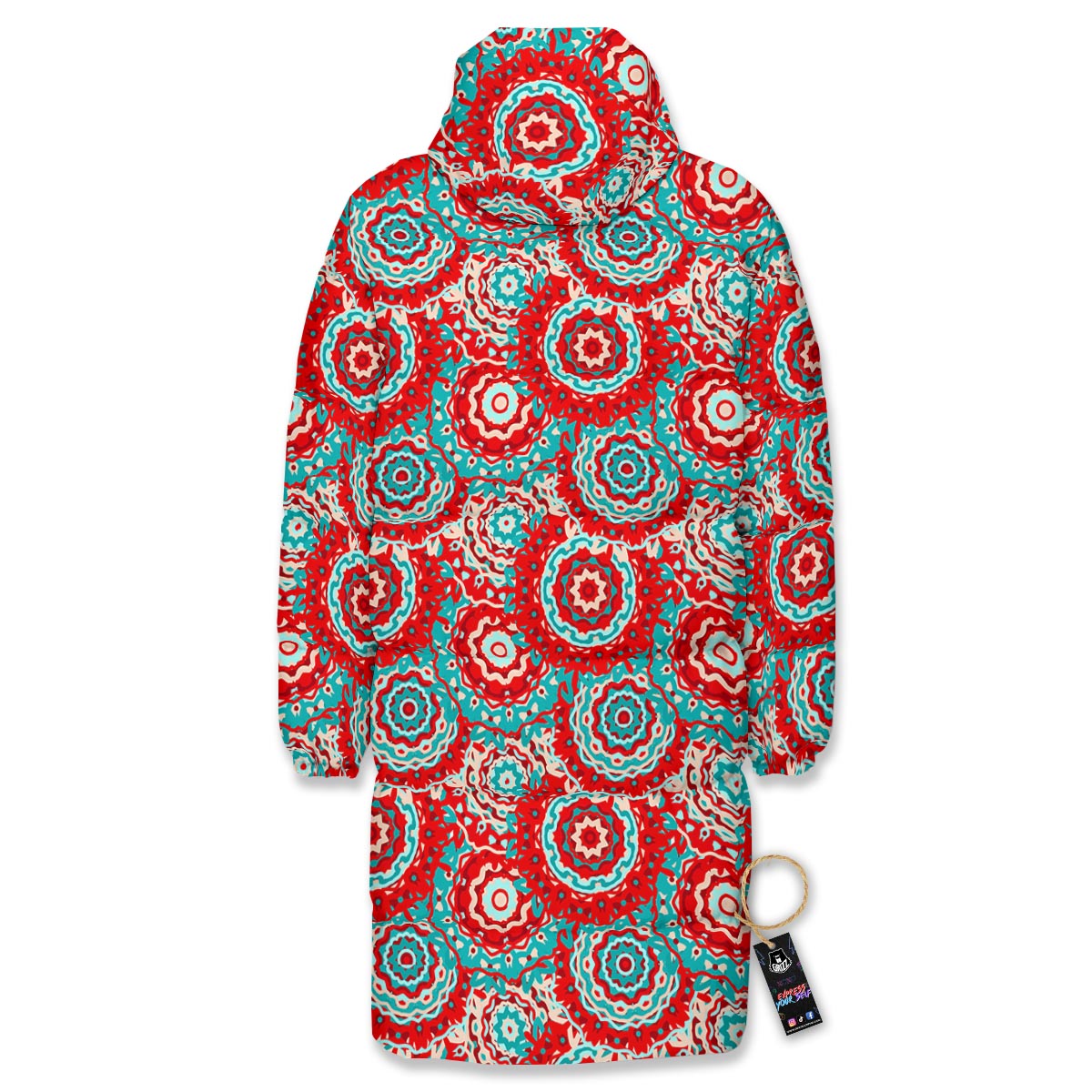 Flower Red Boho Print Pattern Long Down Jacket-grizzshop