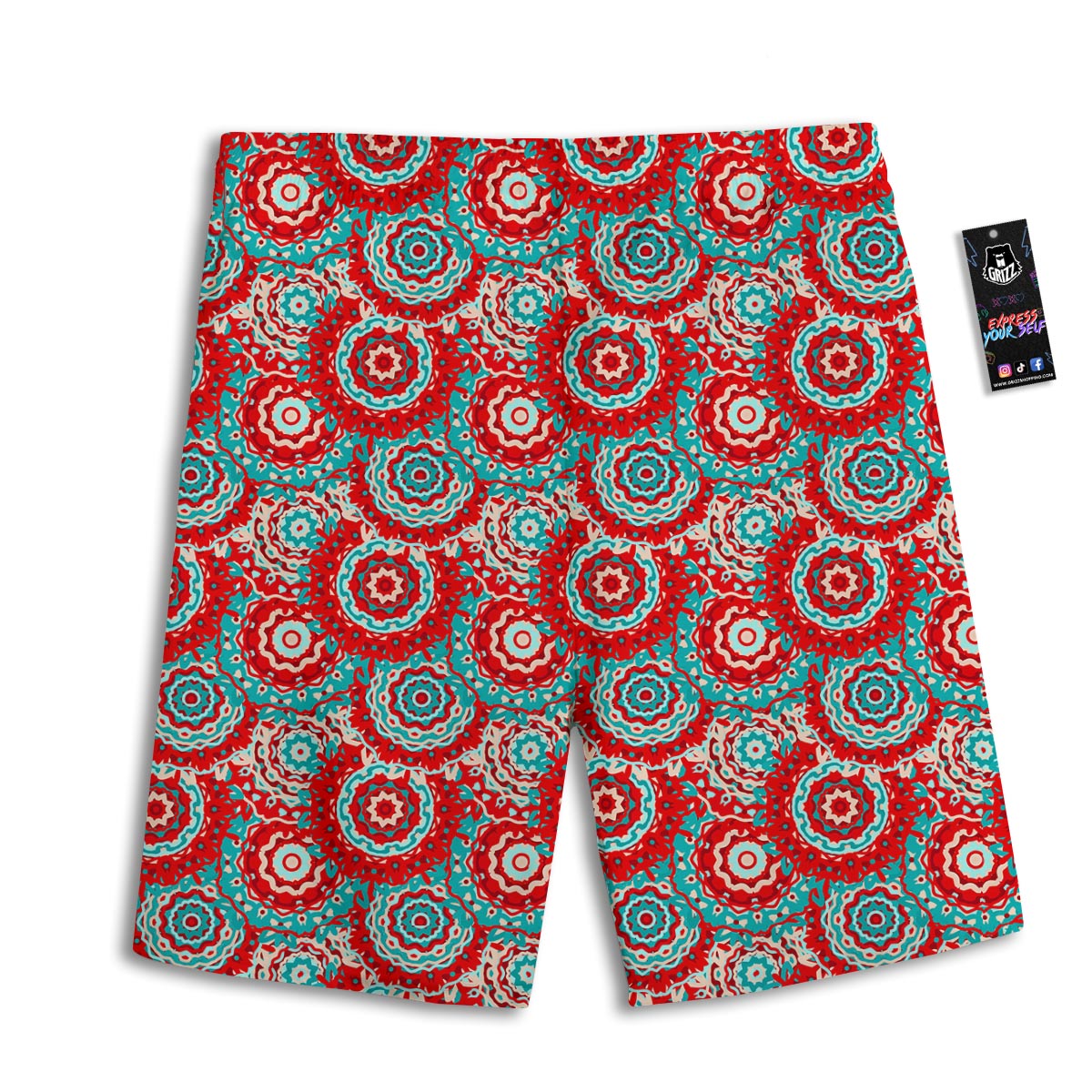 Flower Red Boho Print Pattern Men's Athletic Shorts-grizzshop