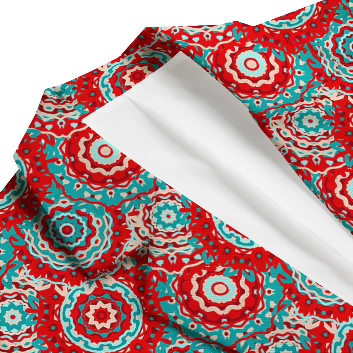 Flower Red Boho Print Pattern Men's Blazer-grizzshop