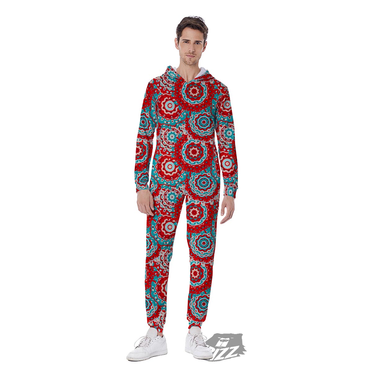 Flower Red Boho Print Pattern Men's Jumpsuit-grizzshop