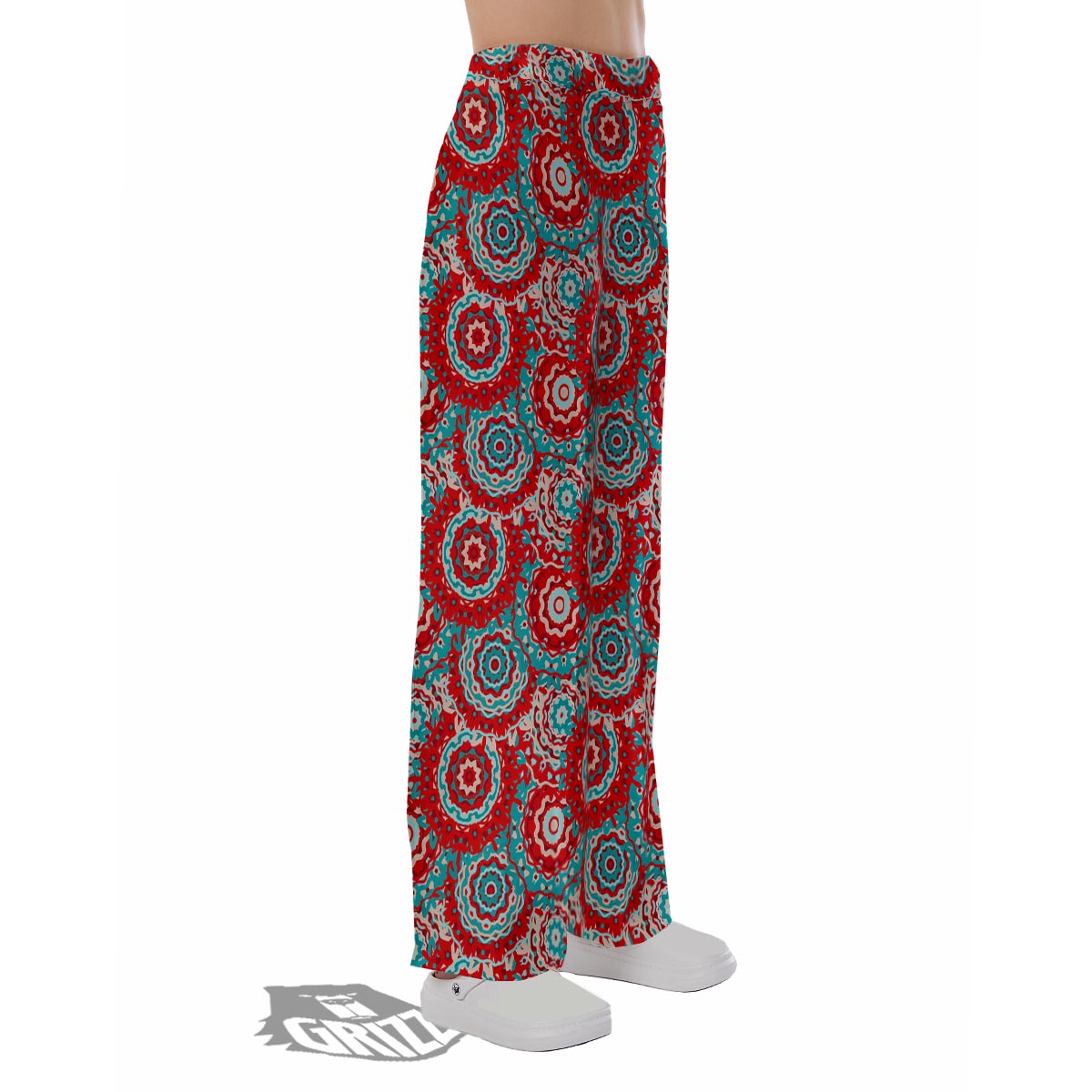 Flower Red Boho Print Pattern Pajama Pants-grizzshop