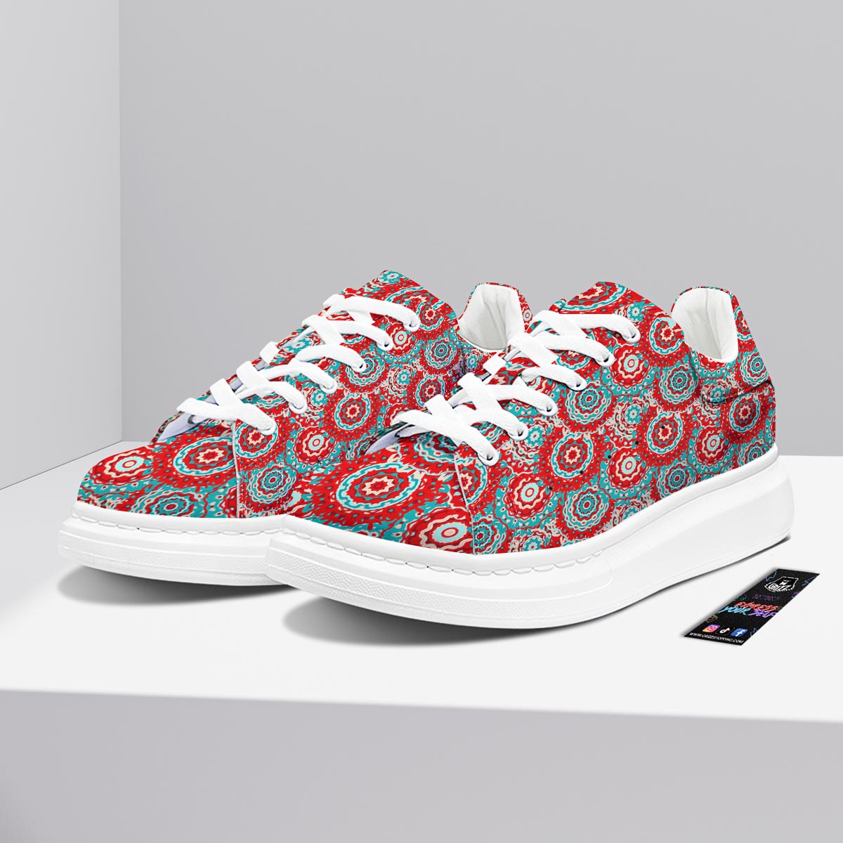 Flower Red Boho Print Pattern Platform Shoes-grizzshop