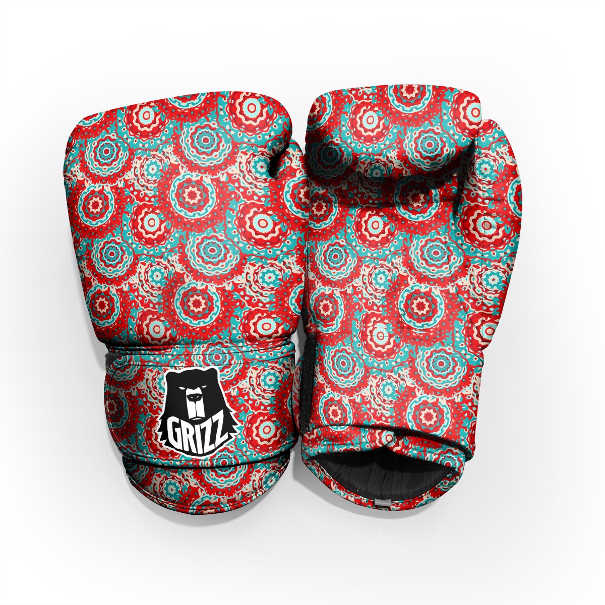 Flower Red Boho Print Pattern Sparring Gloves-grizzshop