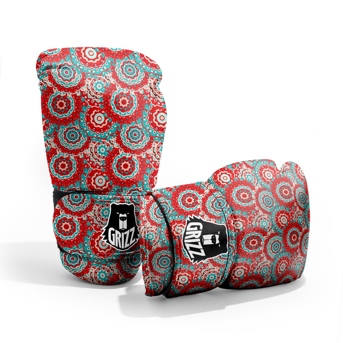 Flower Red Boho Print Pattern Sparring Gloves-grizzshop