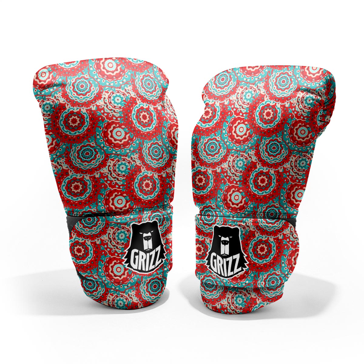 Flower Red Boho Print Pattern Sparring Gloves-grizzshop