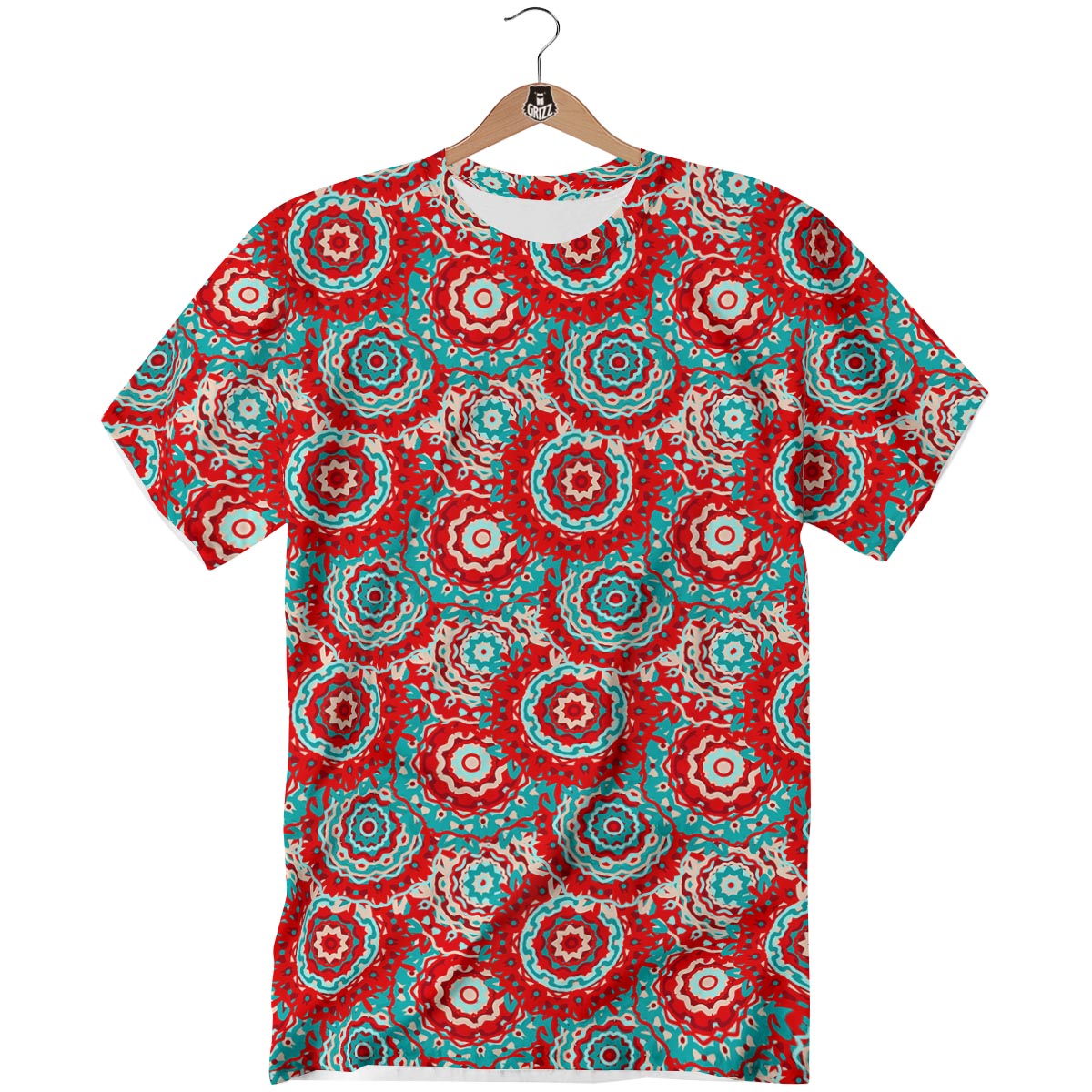 Flower Red Boho Print Pattern T-Shirt-grizzshop