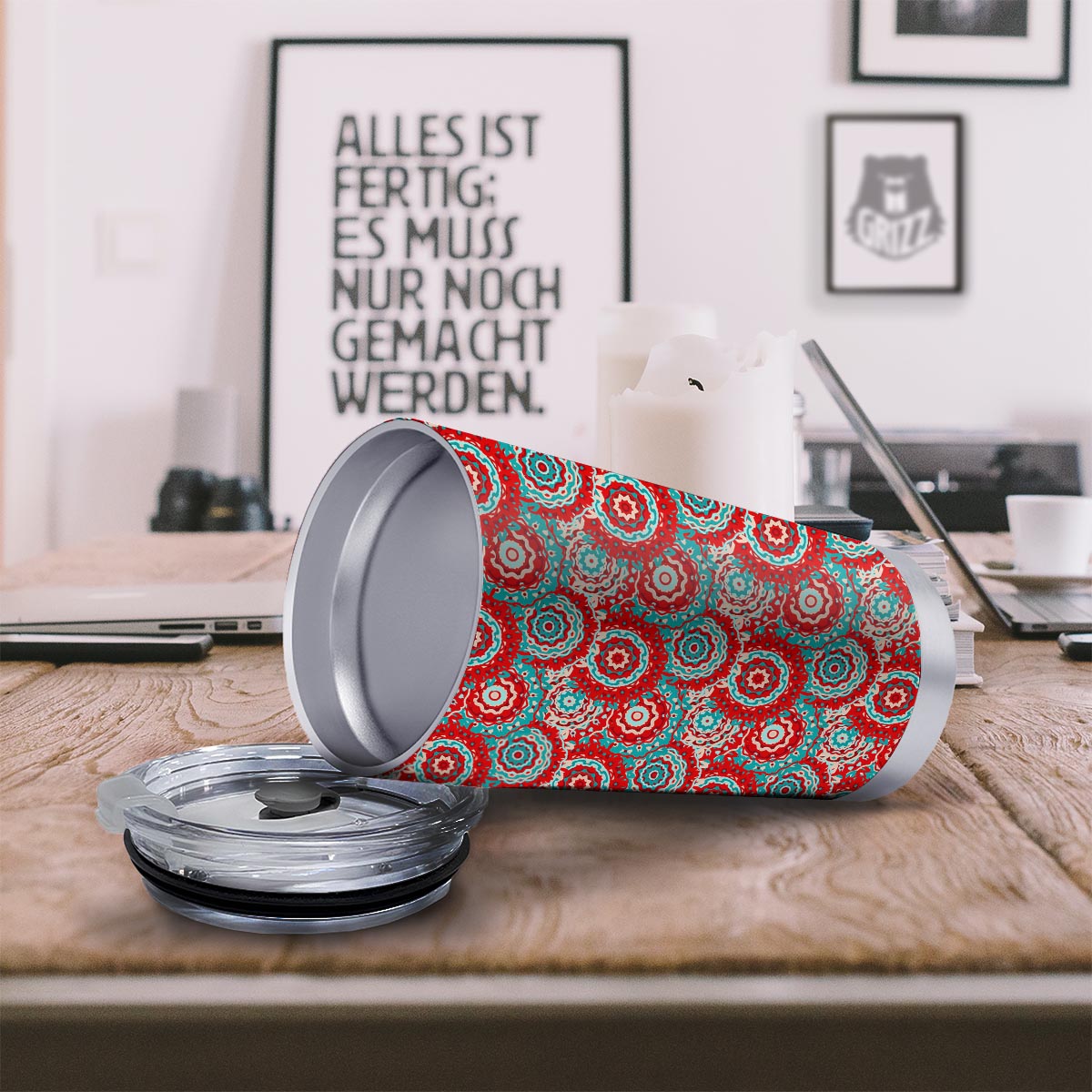 Flower Red Boho Print Pattern Tumbler-grizzshop