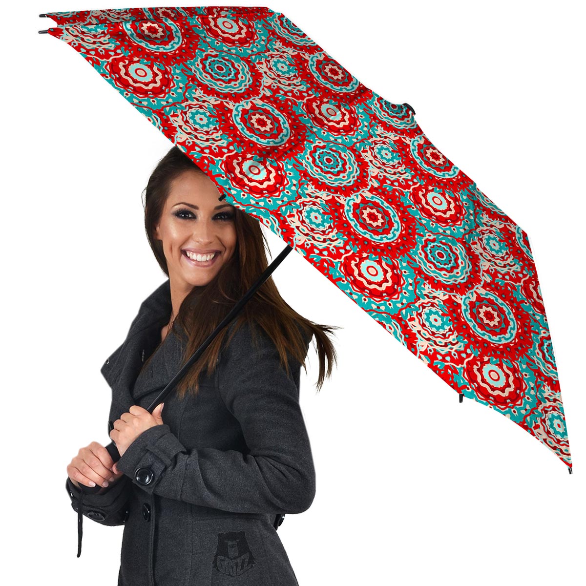 Flower Red Boho Print Pattern Umbrella-grizzshop