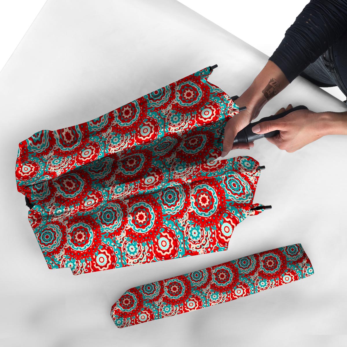 Flower Red Boho Print Pattern Umbrella-grizzshop