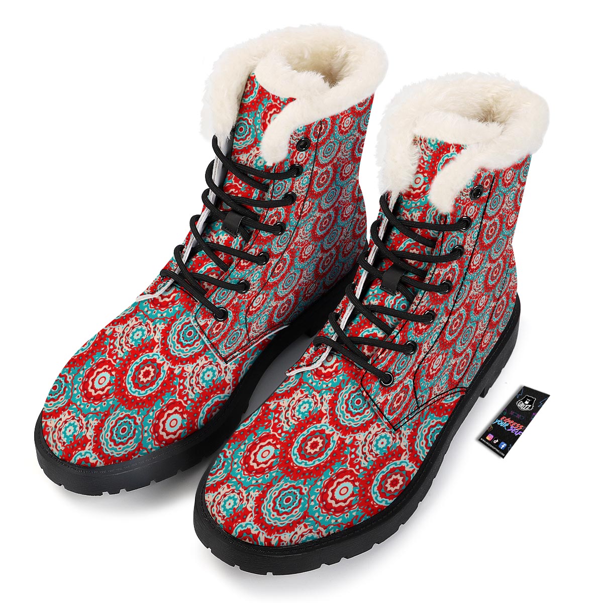Flower Red Boho Print Pattern Winter Boots-grizzshop