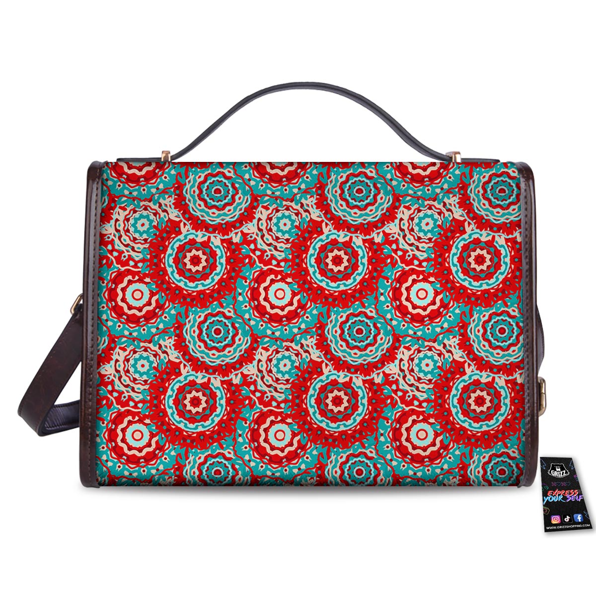 Flower Red Boho Print Pattern Women's Satchel Bag-grizzshop