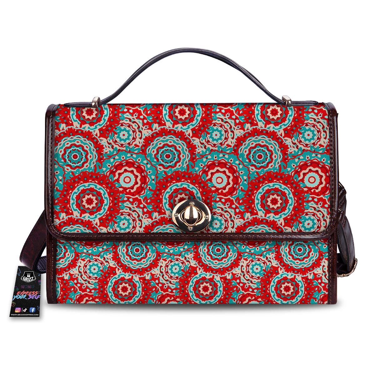 Flower Red Boho Print Pattern Women's Satchel Bag-grizzshop